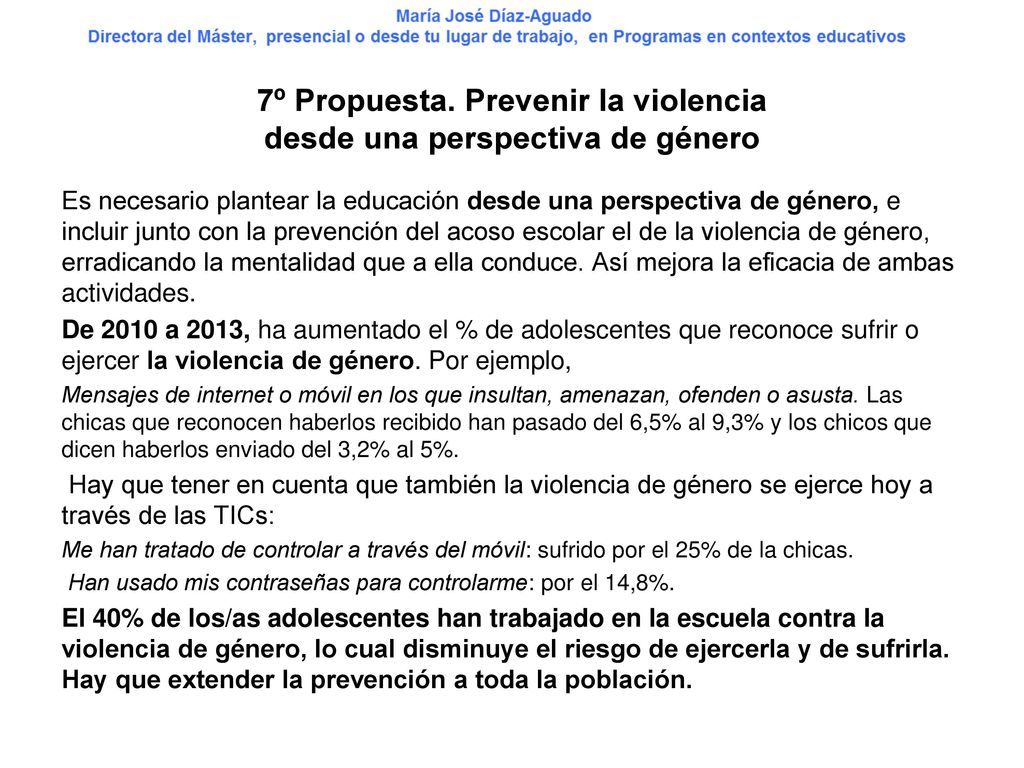 7º Propuesta. Prevenir la violencia desde una perspectiva de género