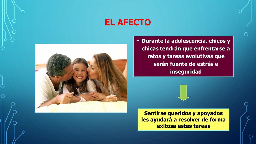 EL AFECTO Durante la adolescencia, chicos y chicas tendrán que enfrentarse a retos y tareas evolutivas que serán fuente de estrés e inseguridad.
