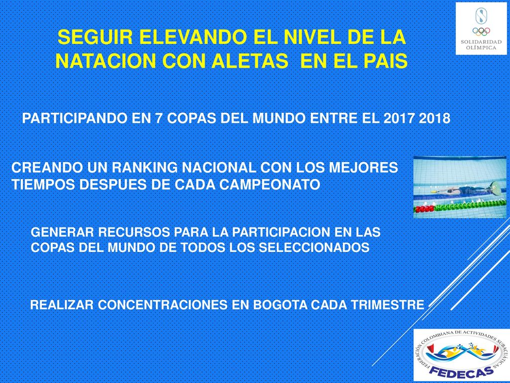 SEGUIR ELEVANDO EL NIVEL DE LA NATACION CON ALETAS EN EL PAIS