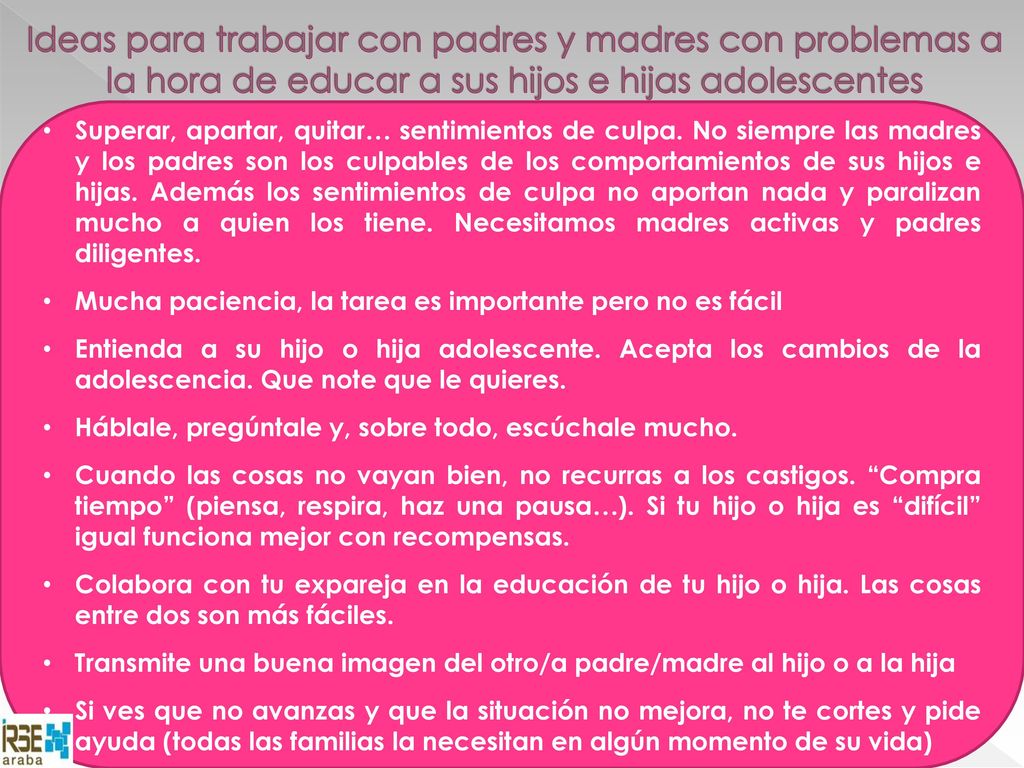Ideas para trabajar con padres y madres con problemas a la hora de educar a sus hijos e hijas adolescentes