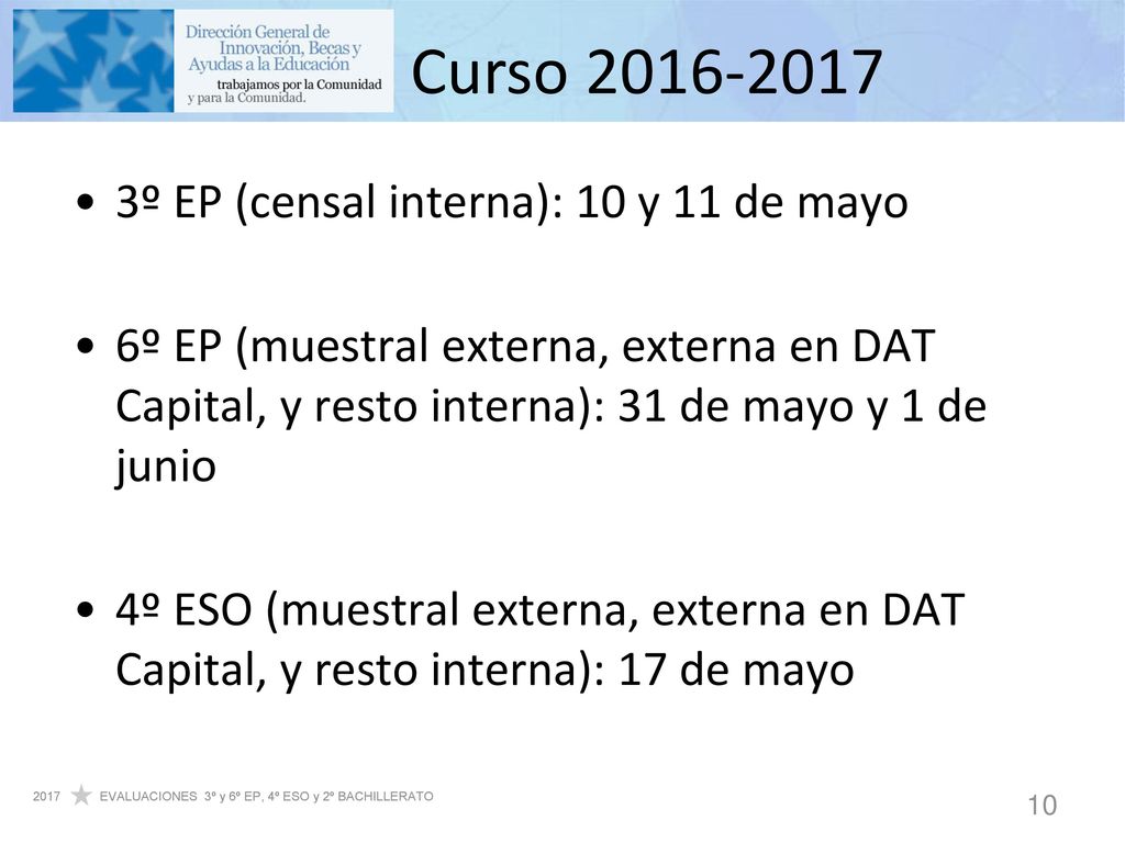 Curso º EP (censal interna): 10 y 11 de mayo