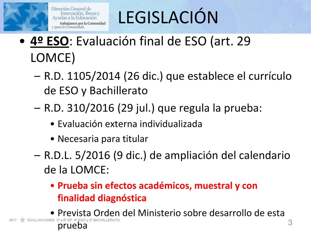 LEGISLACIÓN 4º ESO: Evaluación final de ESO (art. 29 LOMCE)