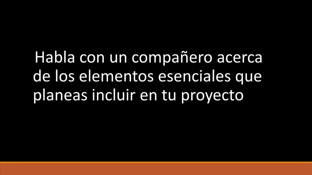 Habla con un compañero acerca de los elementos esenciales que planeas incluir en tu proyecto