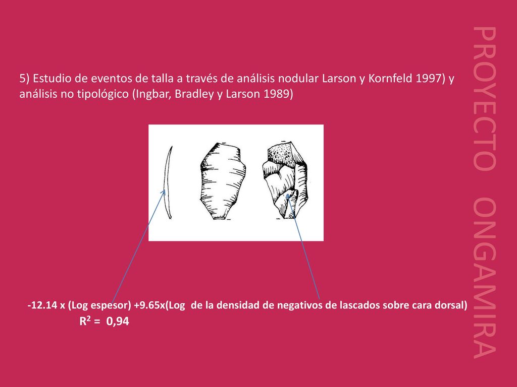 5) Estudio de eventos de talla a través de análisis nodular Larson y Kornfeld 1997) y análisis no tipológico (Ingbar, Bradley y Larson 1989)