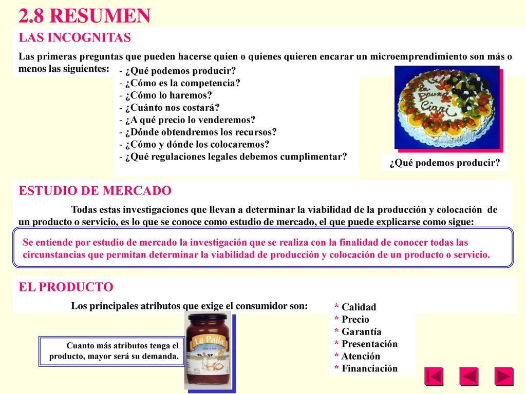 2.8 RESUMEN LAS INCOGNITAS ESTUDIO DE MERCADO EL PRODUCTO