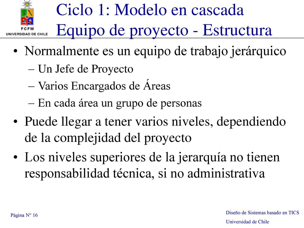 Ciclo 1: Modelo en cascada Equipo de proyecto - Estructura