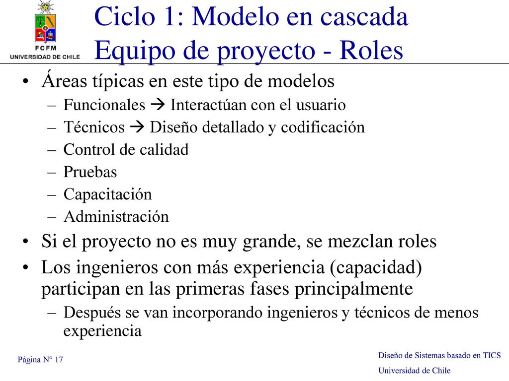 Ciclo 1: Modelo en cascada Equipo de proyecto - Roles