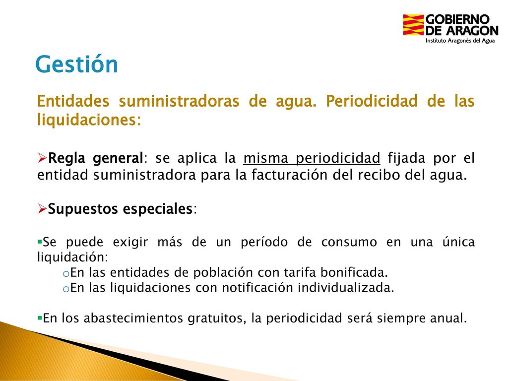 Gestión Entidades suministradoras de agua. Periodicidad de las liquidaciones: