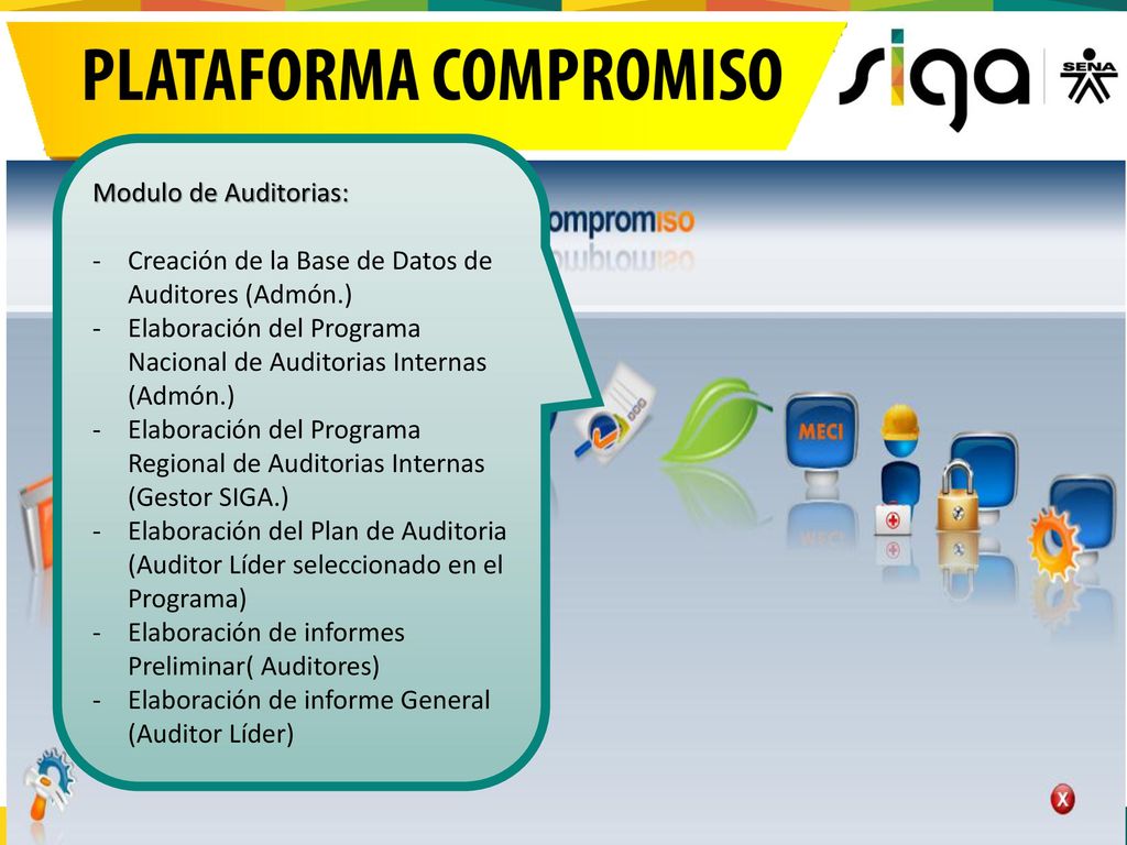 Modulo de Auditorias: Creación de la Base de Datos de Auditores (Admón.) Elaboración del Programa Nacional de Auditorias Internas (Admón.)
