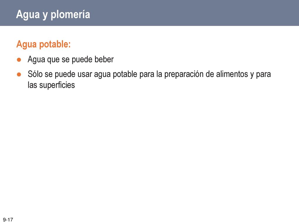 Agua y plomería Agua potable: Agua que se puede beber