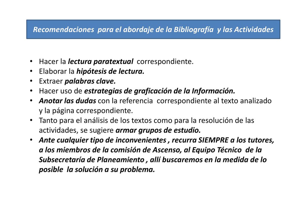 Recomendaciones para el abordaje de la Bibliografía y las Actividades