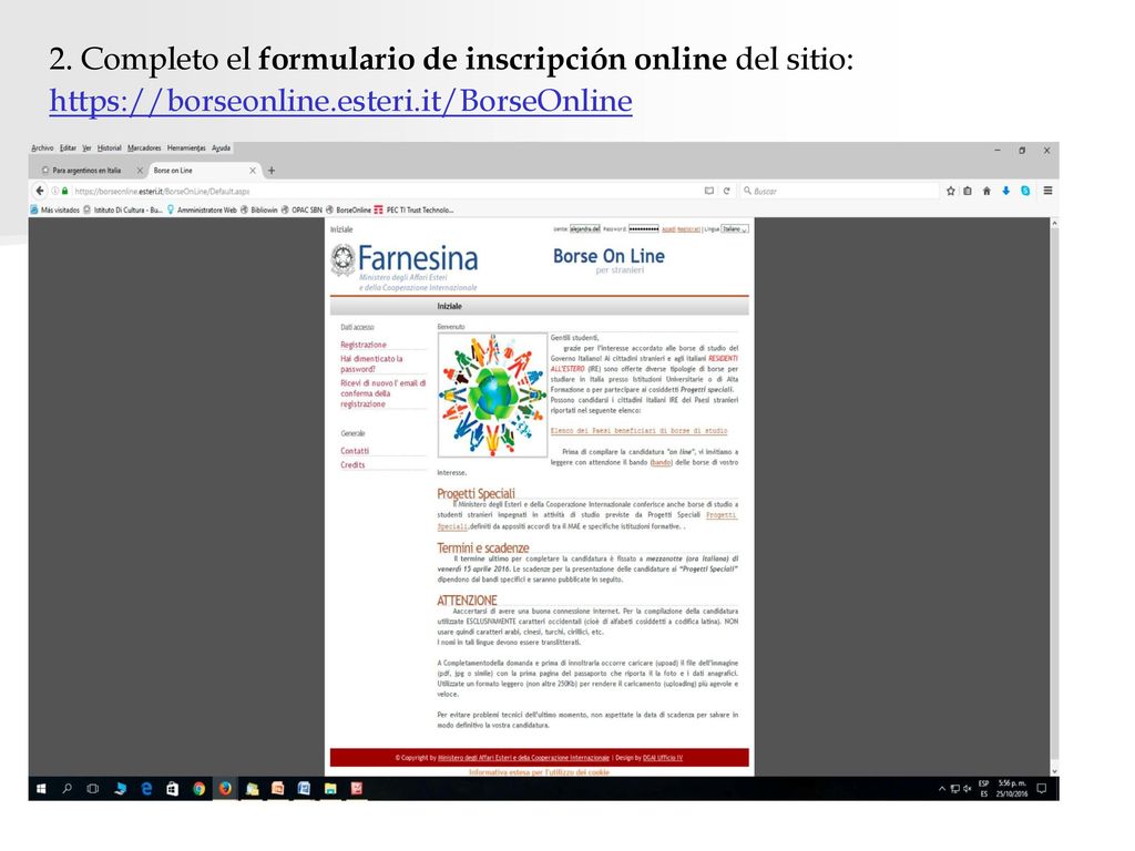 2. Completo el formulario de inscripción online del sitio: