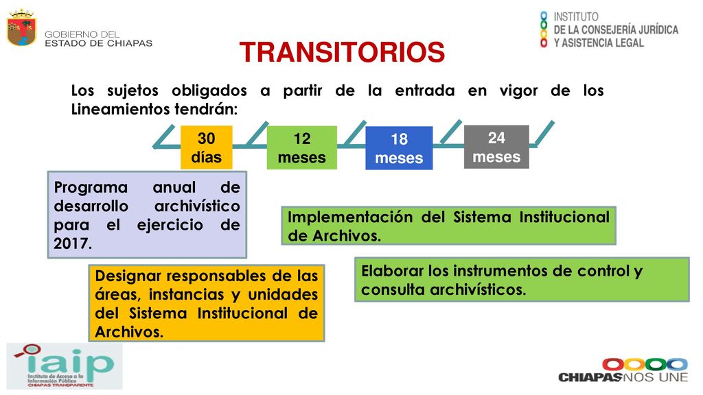 TRANSITORIOS Los sujetos obligados a partir de la entrada en vigor de los Lineamientos tendrán: 30 días.