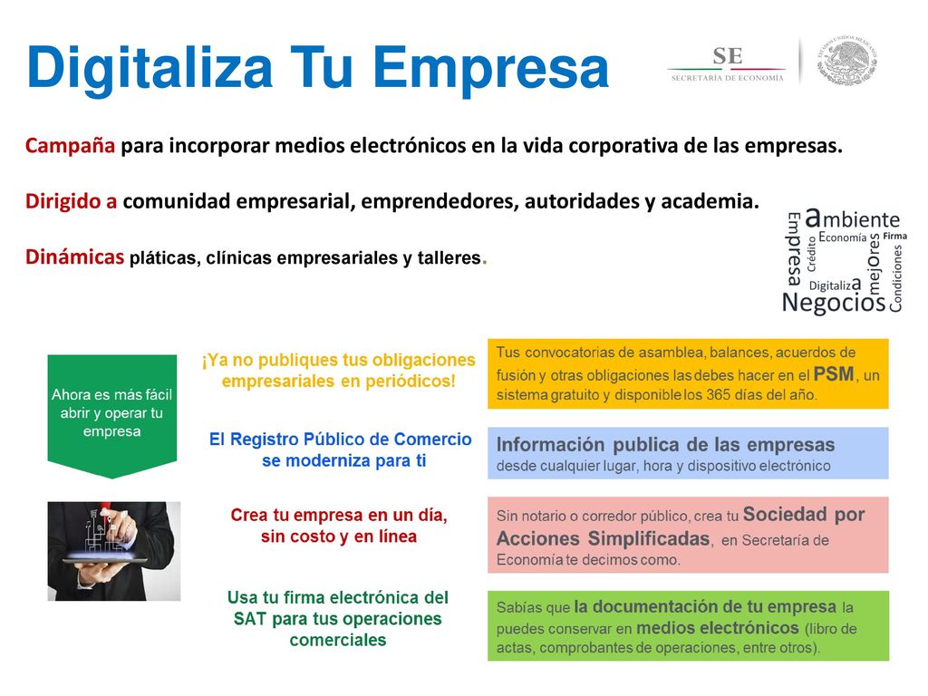 Digitaliza Tu Empresa Campaña para incorporar medios electrónicos en la vida corporativa de las empresas.