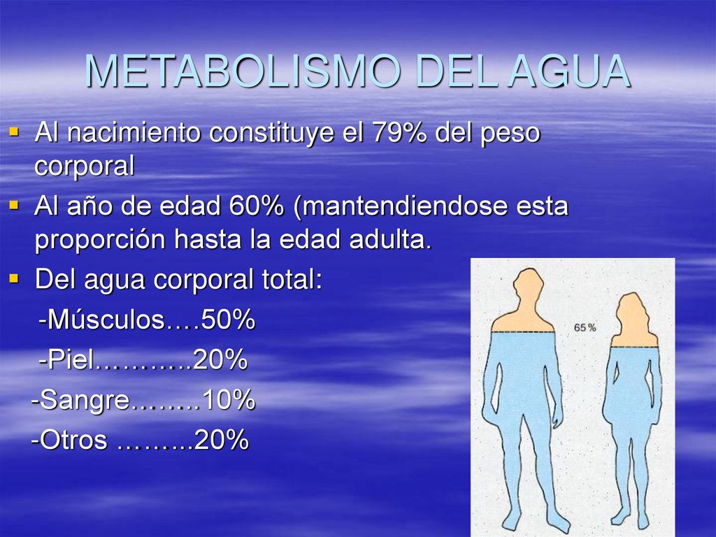 METABOLISMO DEL AGUA Al nacimiento constituye el 79% del peso corporal