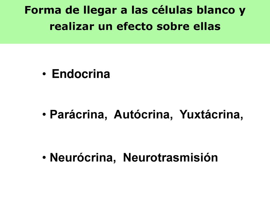 Forma de llegar a las células blanco y realizar un efecto sobre ellas