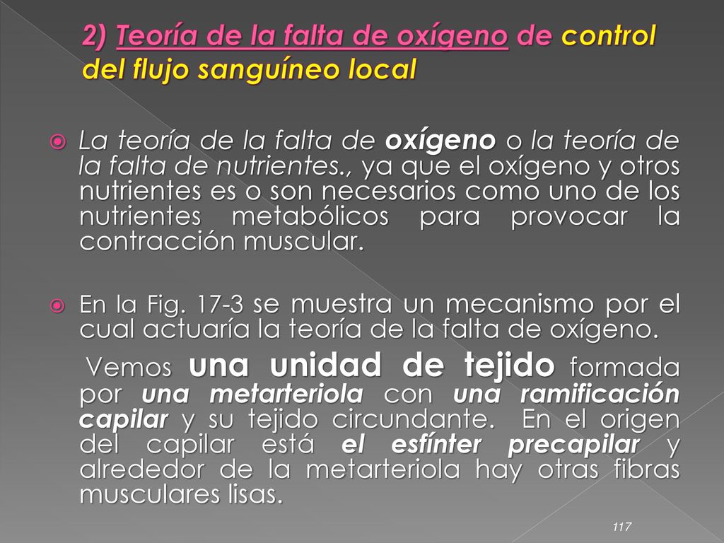 2) Teoría de la falta de oxígeno de control del flujo sanguíneo local
