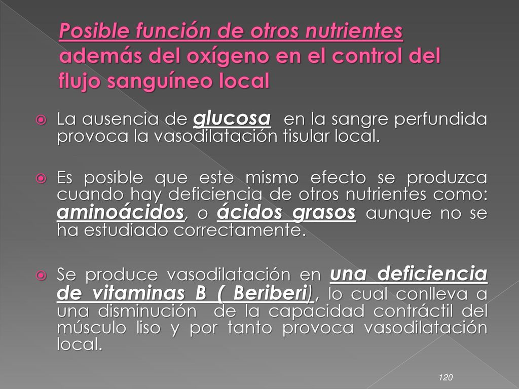 Posible función de otros nutrientes además del oxígeno en el control del flujo sanguíneo local