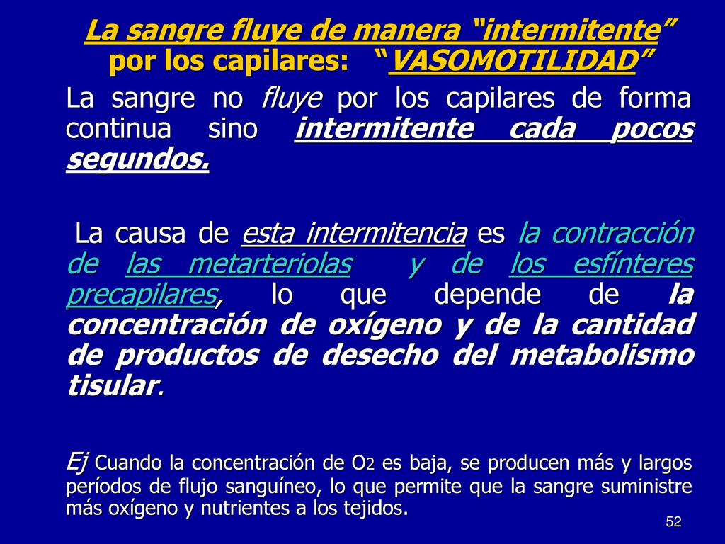 La sangre fluye de manera intermitente por los capilares: VASOMOTILIDAD