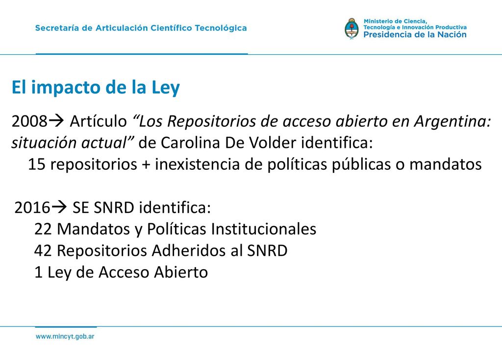 15 repositorios + inexistencia de políticas públicas o mandatos