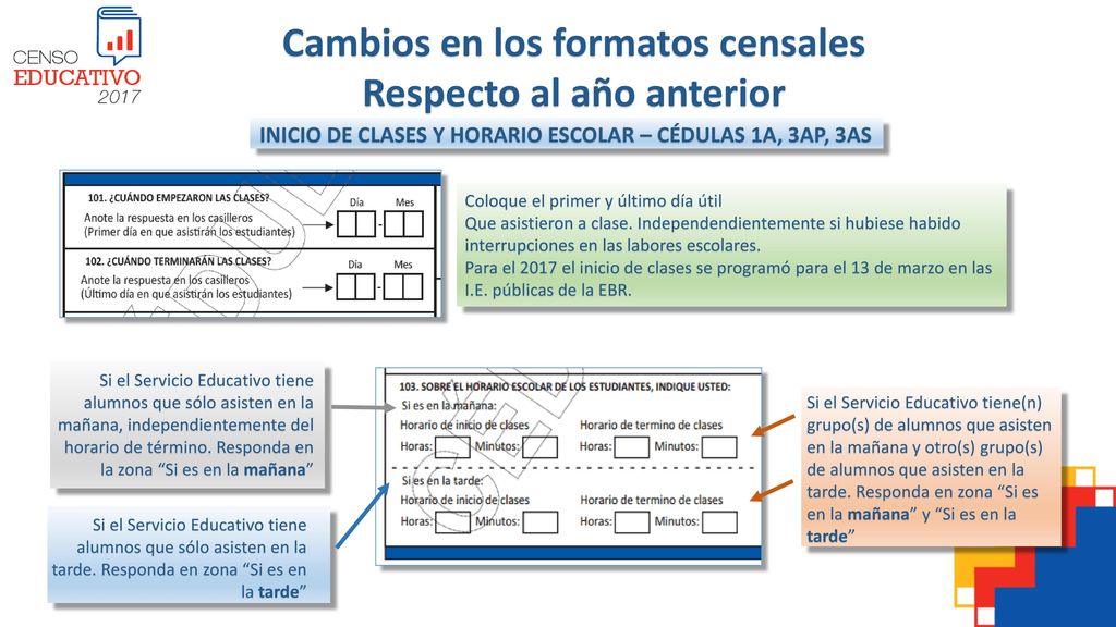 Cambios en los formatos censales Respecto al año anterior