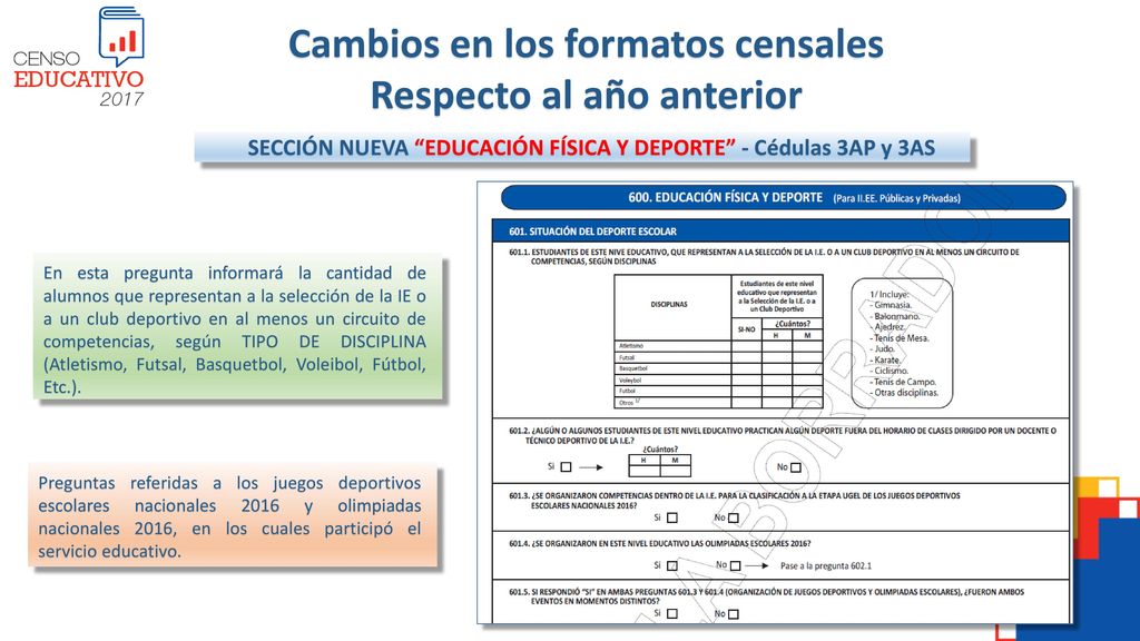 Cambios en los formatos censales Respecto al año anterior
