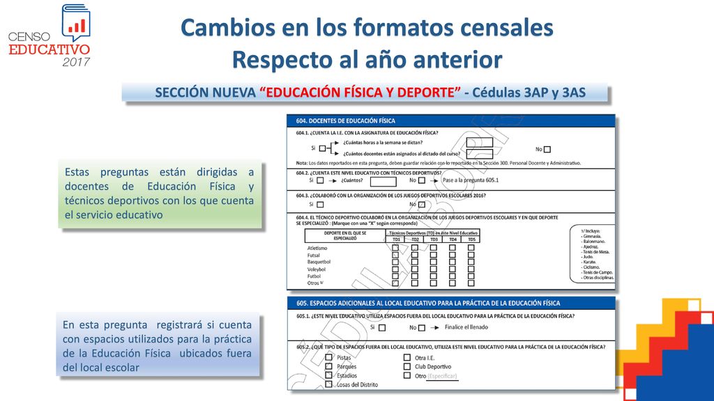 Cambios en los formatos censales Respecto al año anterior