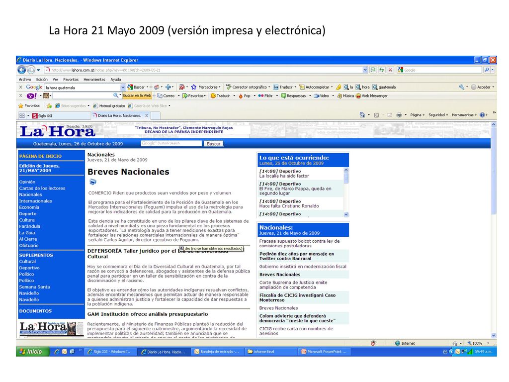 La Hora 21 Mayo 2009 (versión impresa y electrónica)