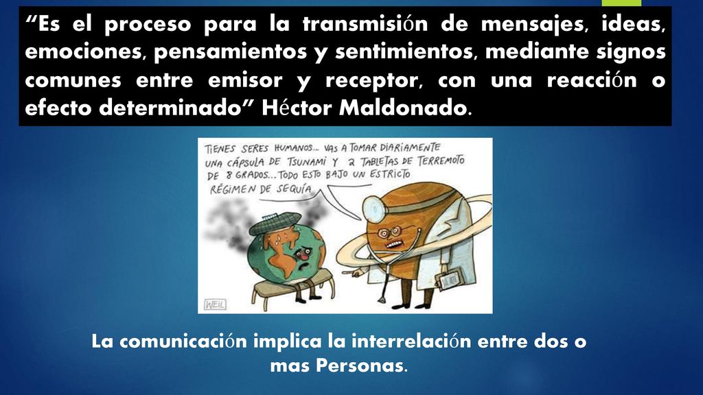 La comunicación implica la interrelación entre dos o mas Personas.
