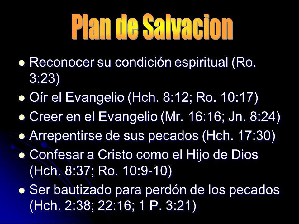 Plan de Salvacion Reconocer su condición espiritual (Ro. 3:23)