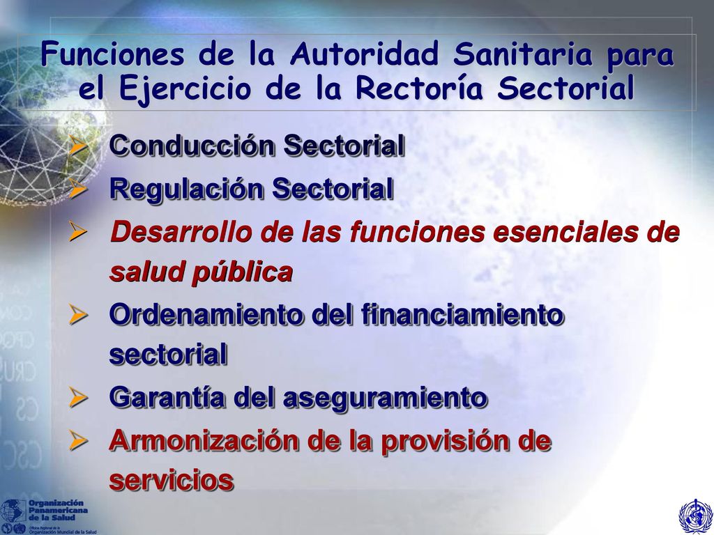 Funciones de la Autoridad Sanitaria para el Ejercicio de la Rectoría Sectorial