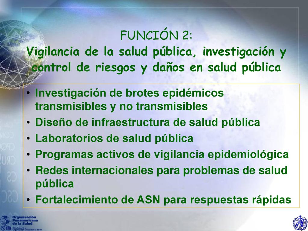 FUNCIÓN 2: Vigilancia de la salud pública, investigación y control de riesgos y daños en salud pública