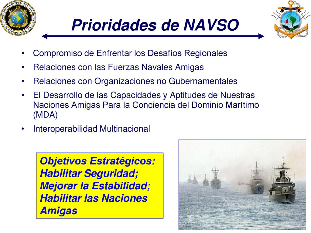 Prioridades de NAVSO Compromiso de Enfrentar los Desafíos Regionales. Relaciones con las Fuerzas Navales Amigas.