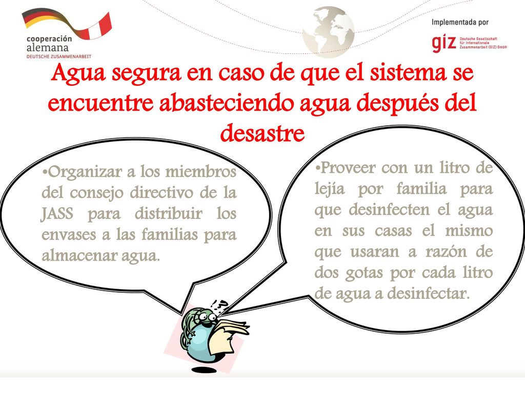 Agua segura en caso de que el sistema se encuentre abasteciendo agua después del desastre