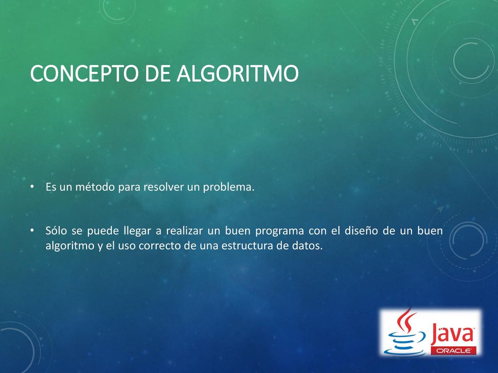 Concepto de Algoritmo Es un método para resolver un problema.