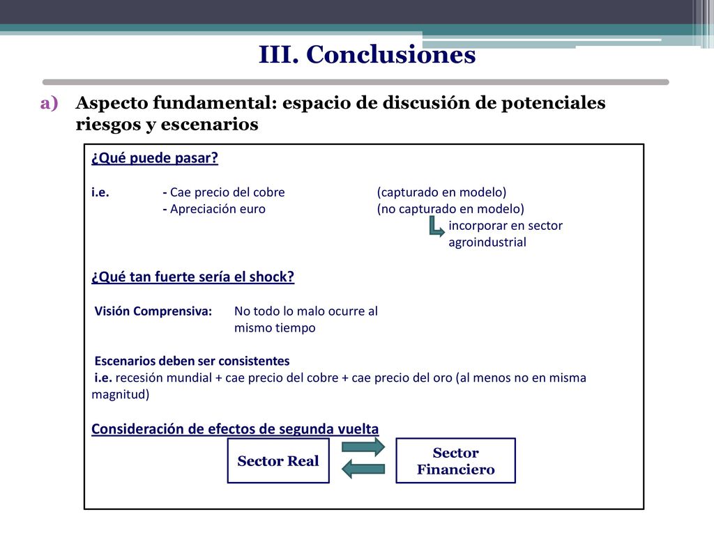III. Conclusiones Aspecto fundamental: espacio de discusión de potenciales riesgos y escenarios. ¿Qué puede pasar