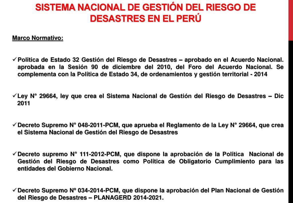 SISTEMA NACIONAL DE gestión del riesgo de desastres en el perÚ