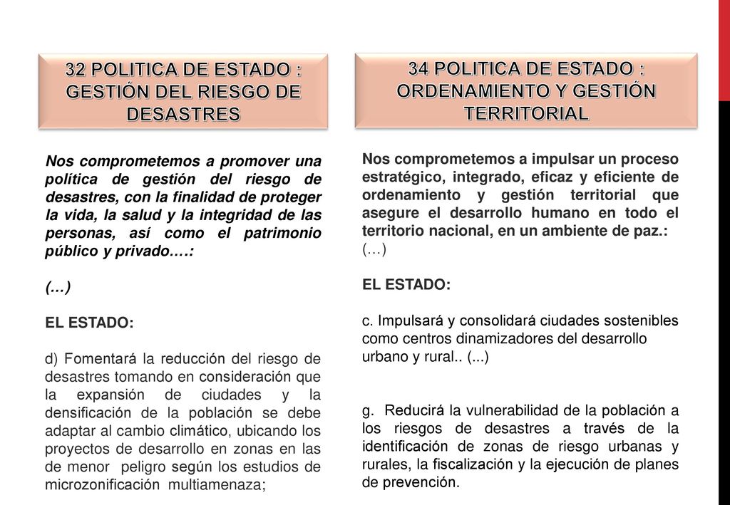 32 POLITICA DE ESTADO : GESTIÓN DEL RIESGO DE DESASTRES