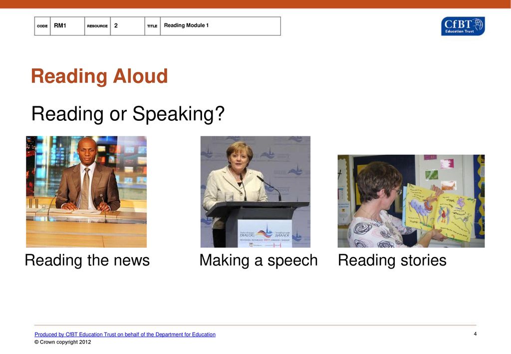 Reading Aloud Reading or Speaking Reading the news Making a speech