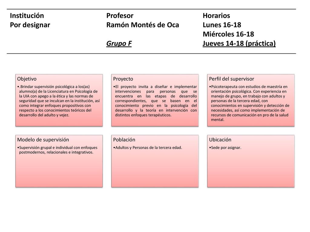 Institución Por designar Profesor Ramón Montés de Oca Grupo F Horarios