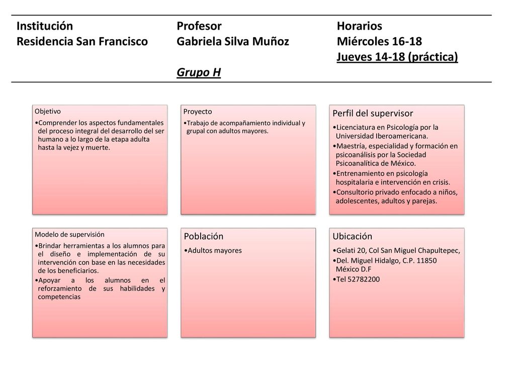 Residencia San Francisco Profesor Gabriela Silva Muñoz Grupo H