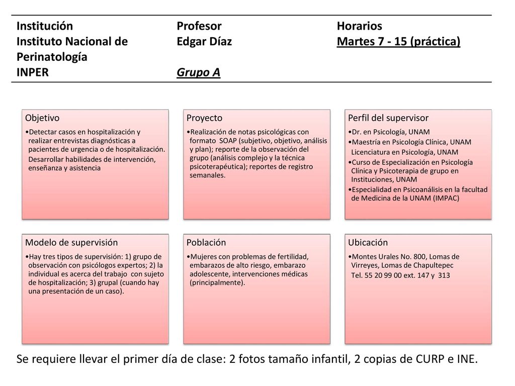 Instituto Nacional de Perinatología INPER Profesor Edgar Díaz Grupo A