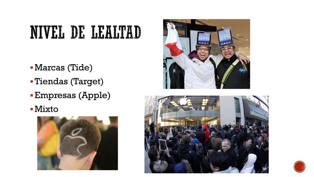 Nivel de Lealtad Marcas (Tide) Tiendas (Target) Empresas (Apple) Mixto