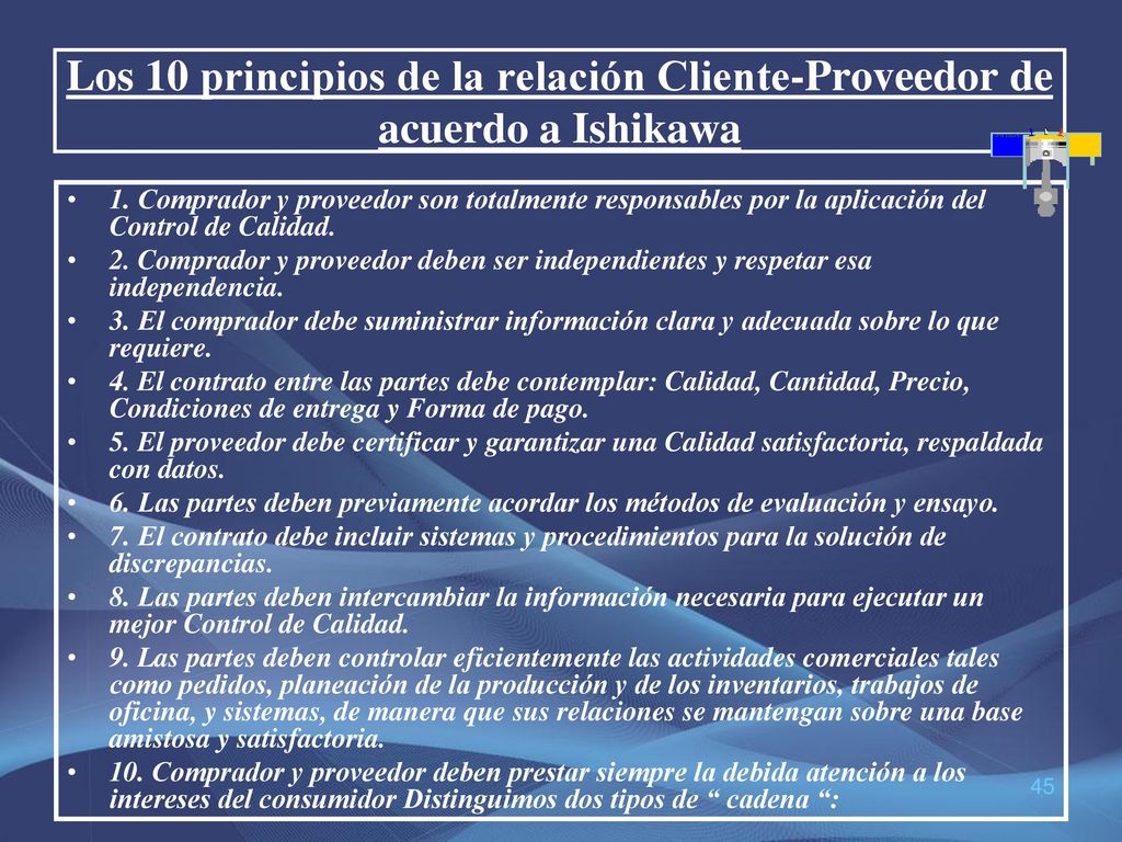 Los 10 principios de la relación Cliente-Proveedor de acuerdo a Ishikawa