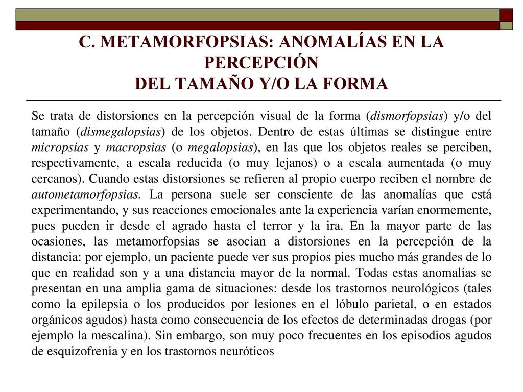 C. METAMORFOPSIAS: ANOMALÍAS EN LA PERCEPCIÓN DEL TAMAÑO Y/O LA FORMA