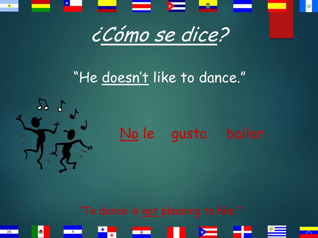 ¿Cómo se dice He doesn’t like to dance. No le gusta bailar.