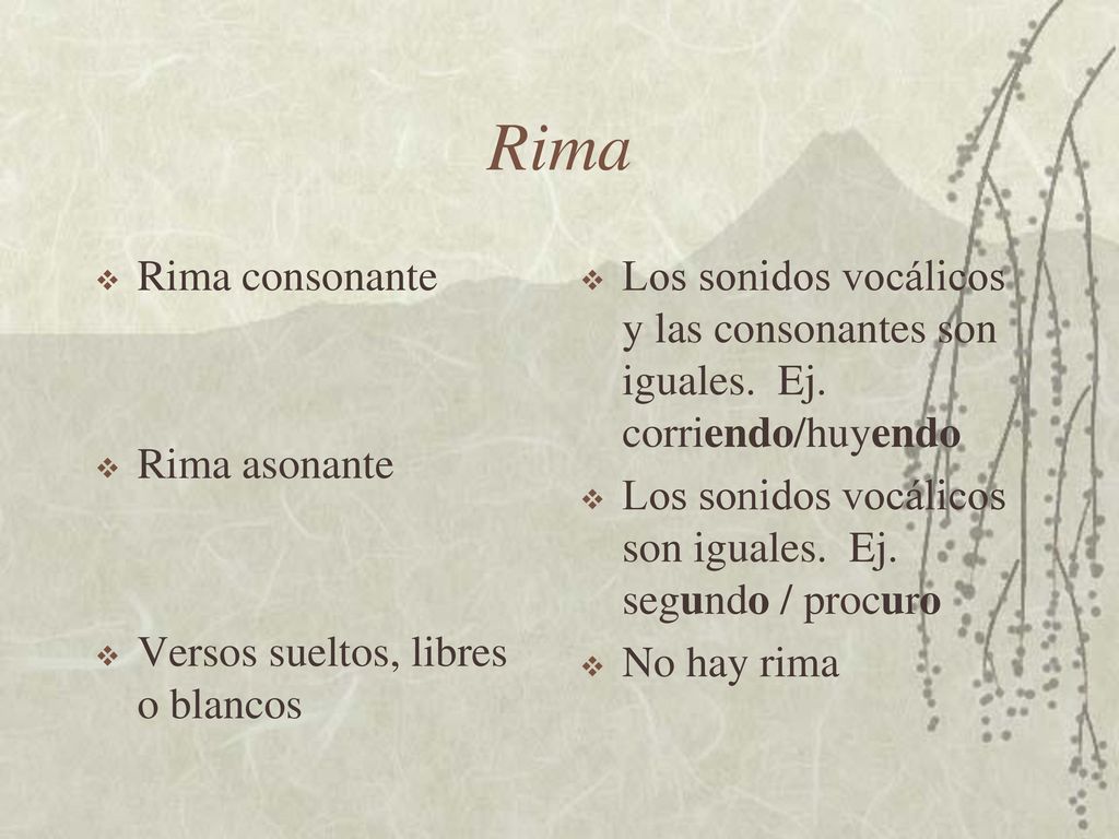 Rima Rima consonante Rima asonante Versos sueltos, libres o blancos