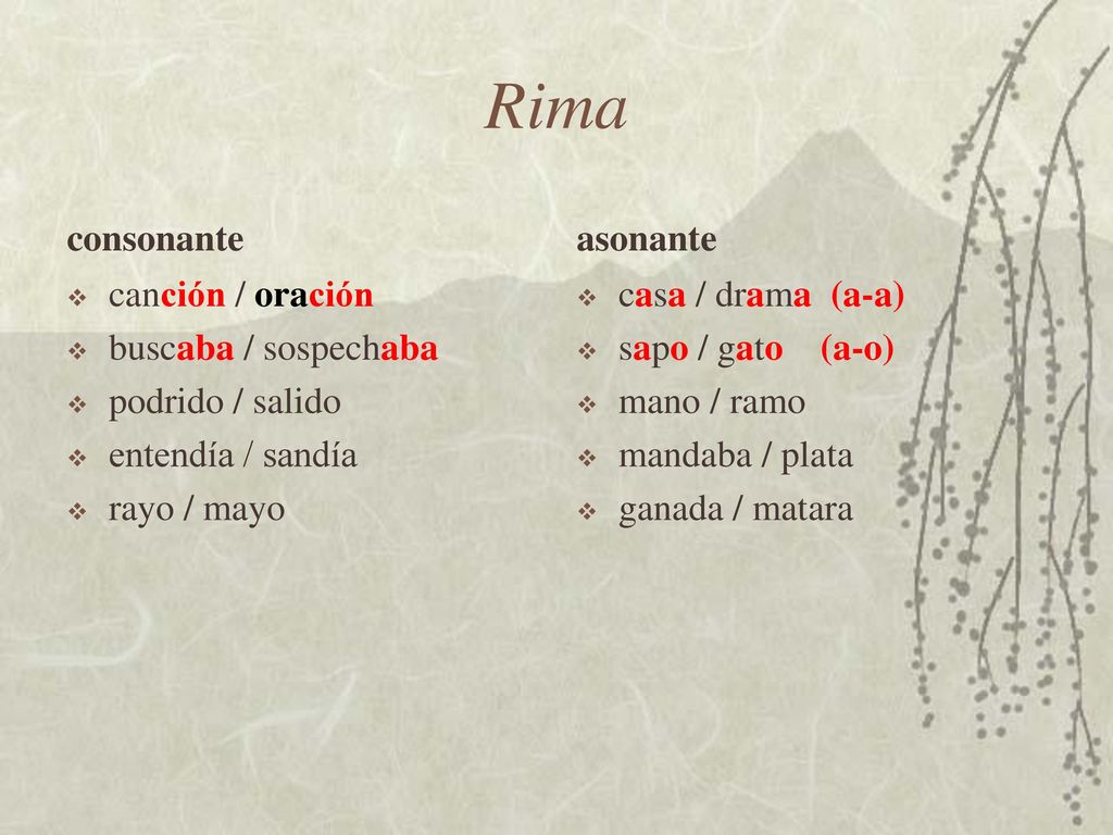 Rima consonante asonante canción / oración buscaba / sospechaba