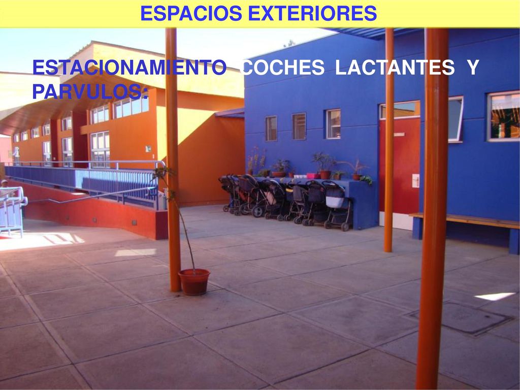 ESPACIOS EXTERIORES ESTACIONAMIENTO COCHES LACTANTES Y PARVULOS: Considerar. estacionamientos para.