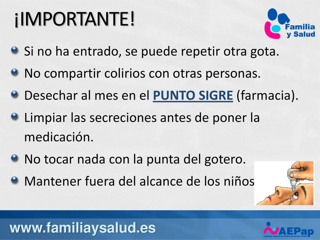 ¡IMPORTANTE! Si no ha entrado, se puede repetir otra gota.